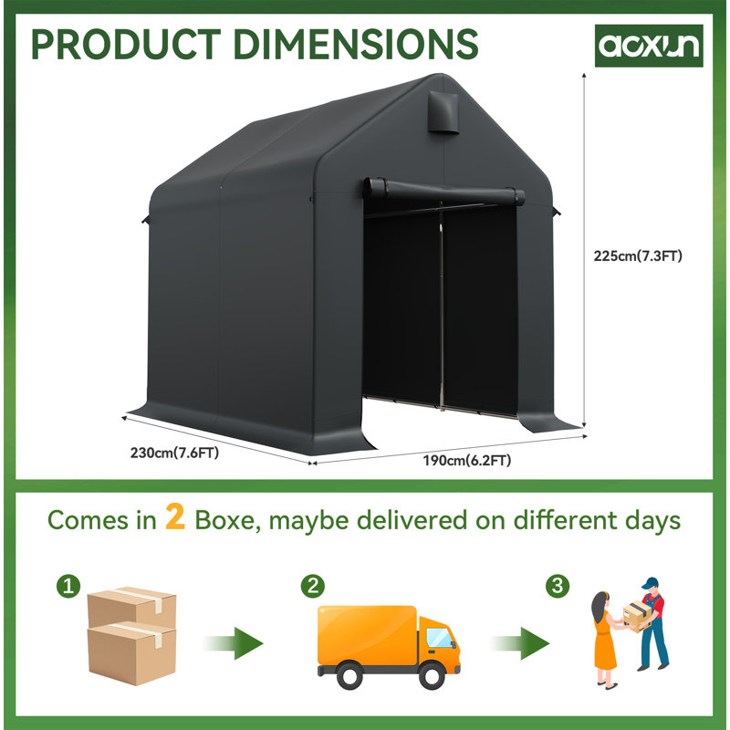 6.2 Ft. W X 7.6 Ft. D Polyethylene Portable Carport, Dark Grey
