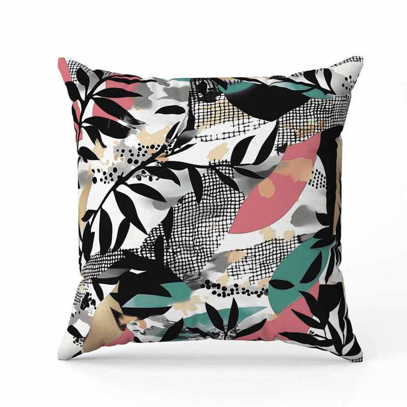 Coussin Leafy, Vert/rose, Carré 26 po