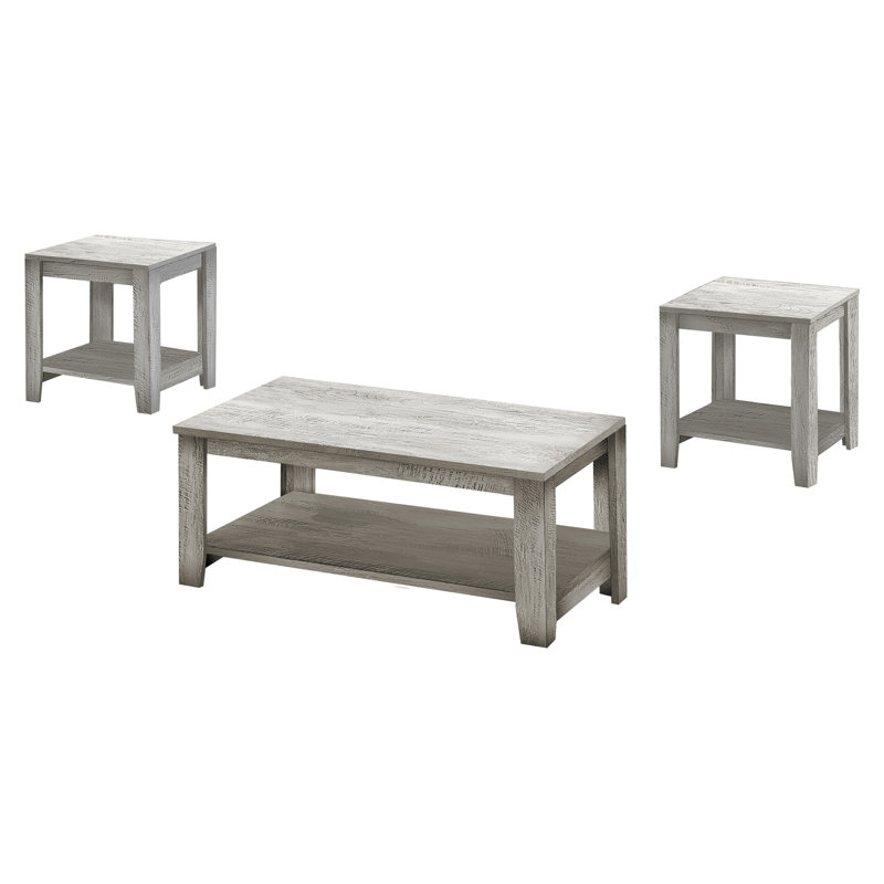 Table de salon 3 pièces - Table basse, tables de bout et tables d'appoint en stratifié gris avec rangement supplémentaire pour appareils électroniques et tablette de style transitionnel pour la pièce