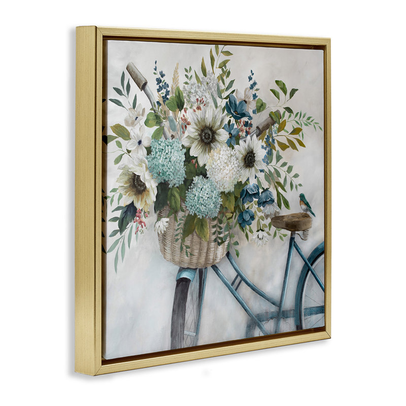 Panier de vélo floral, Cadre flottant métallique doré, H 25 po x l 25 po