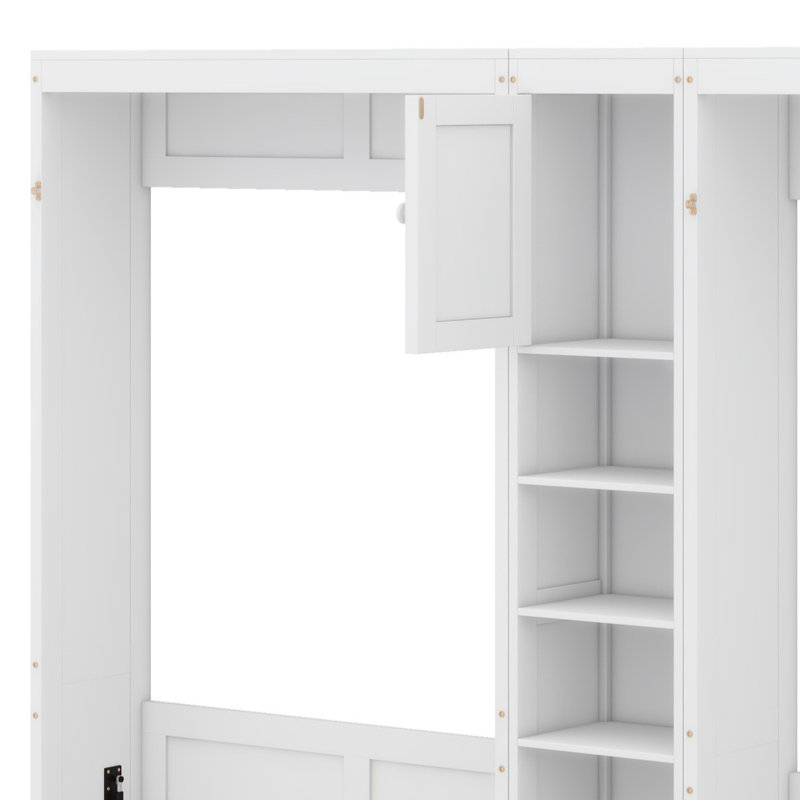 Deux lits escamotables doubles avec armoires et tablettes, Blanc
