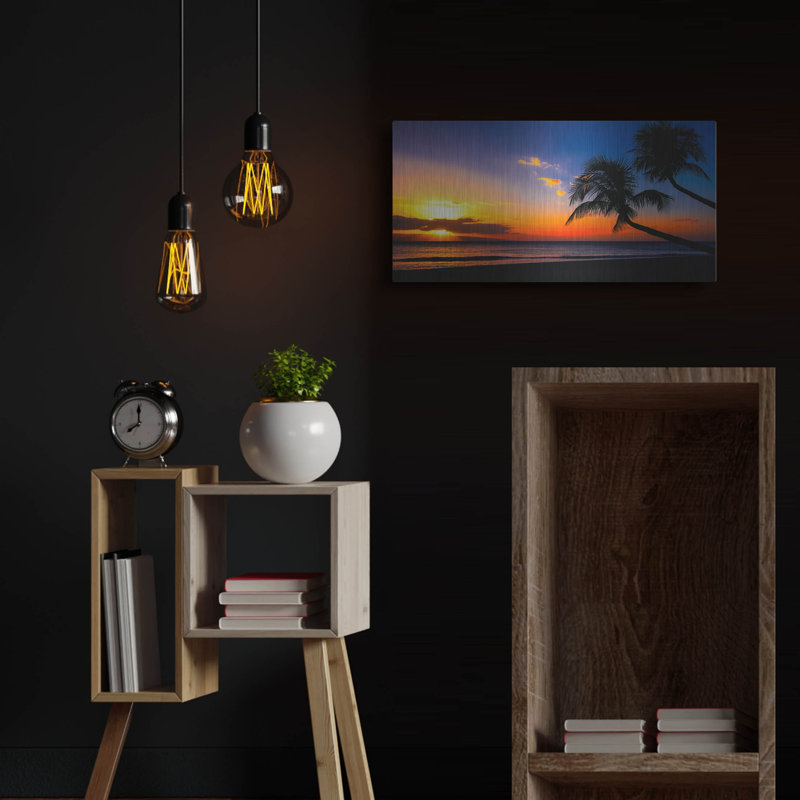 Sunset Palm Trees Landscape Metal Wall Art, 24" x 12"