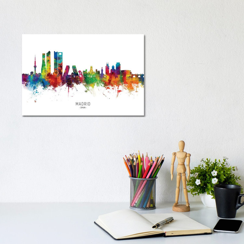 Madrid Spain Skyline by Michael Tompsett - Wrapped Canvas Painting, 20.32 cm H x 30.48 cm W