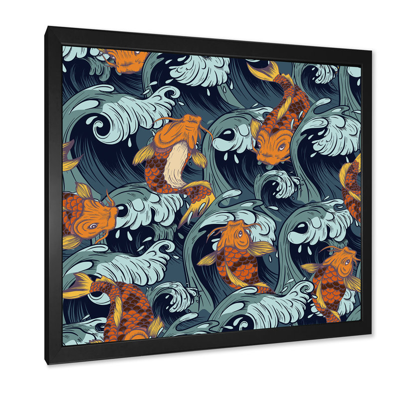 Poisson koi japonais - Impression sur toile, H 30 po x l 30 po x P 1 po, Cadre photo noir
