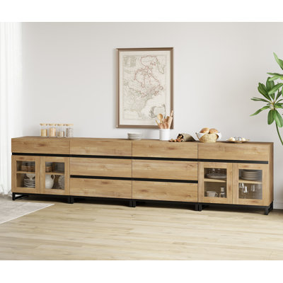 Buffet 4 en 1 moderne avec tablettes réglables et 8 tiroirs, armoire à café pour le salon, cuisine