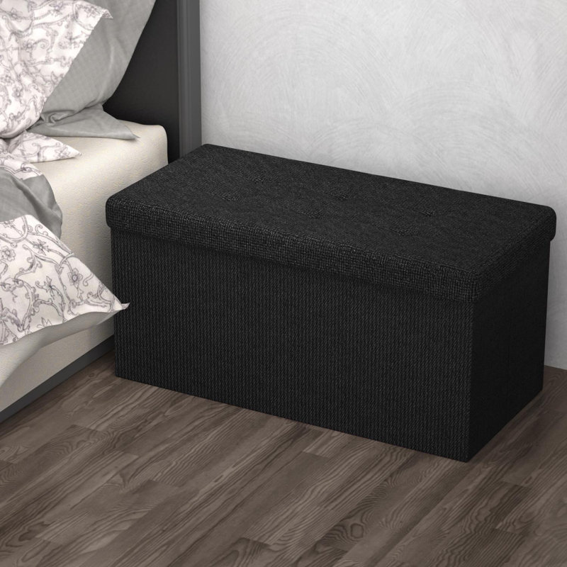 Rudasill 76cm Wide Rectangle Solid Colour Footstool Ottoman with Storage, Black
