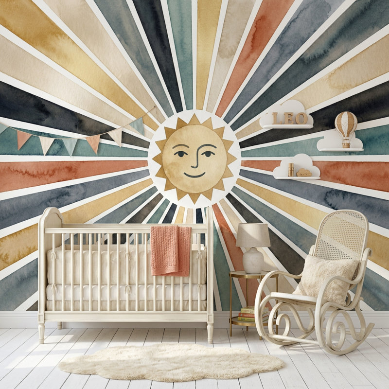 Adhésif mural Sunburst, 120 po x 96 po, Peler et coller