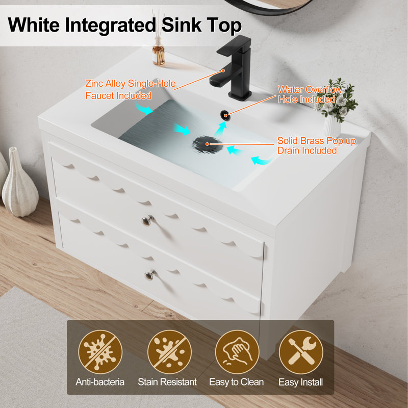 Sharee 30" Wall Mounted Bathroom Vanity Set With Sink Top, Faucet and Drain, Hand Painted, White