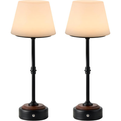 Cordless Dimmable LED Table Lamps With Rechargeable Battery - Set Of 2, Wood Base, 3 Brightness Levels