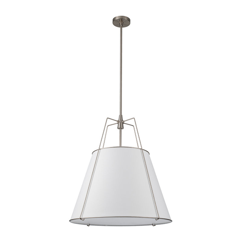 Luminaire suspendu fuselé en lin 4 lumières Nyjel, H 26 po x l 23,6 po x P 23,6 po, Blanc, Nickel
