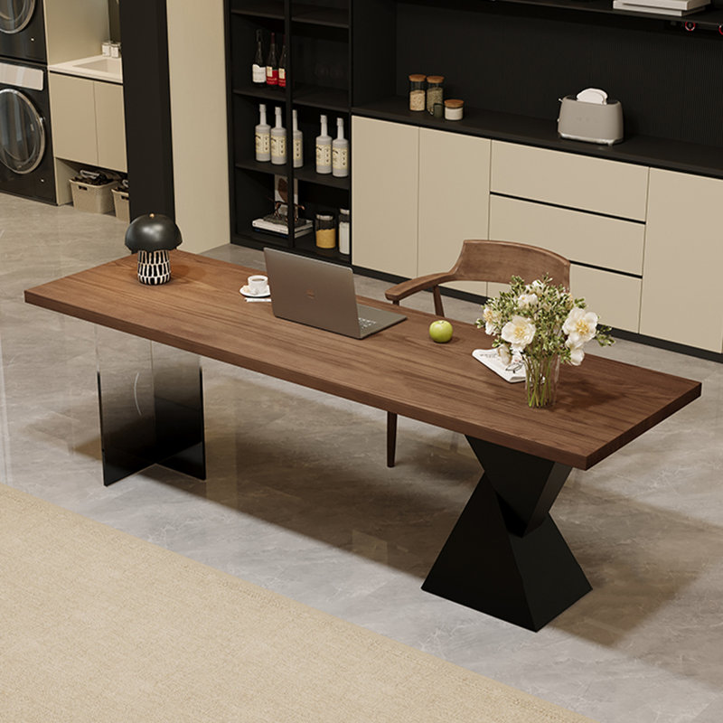 Noyer clair + bureau rectangulaire en bois massif noir + fer + acrylique, H 29,53 po x l 78,74 po x P 31,5 po