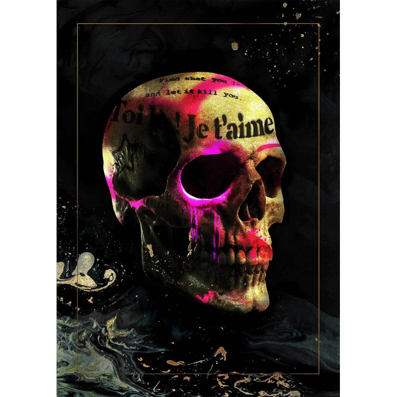 Je T'aime Skull - Single Picture Frame Print on Canvas, 40cm H x 30.48cm W x 0.2cm D, Unframed
