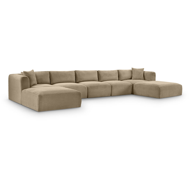 Canapé modulaire Carmean, Velours côtelé texturé taupe, 3 sans accoudoirs, 2 en coin, 2 repose-pieds