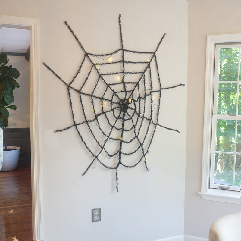XL Black Light Up Spider Web LED Front Door Decor Outdoor Cobweb Halloween Prop