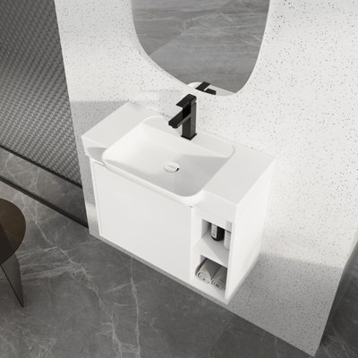 Meuble-lavabo mural avec lavabo en céramique blanche