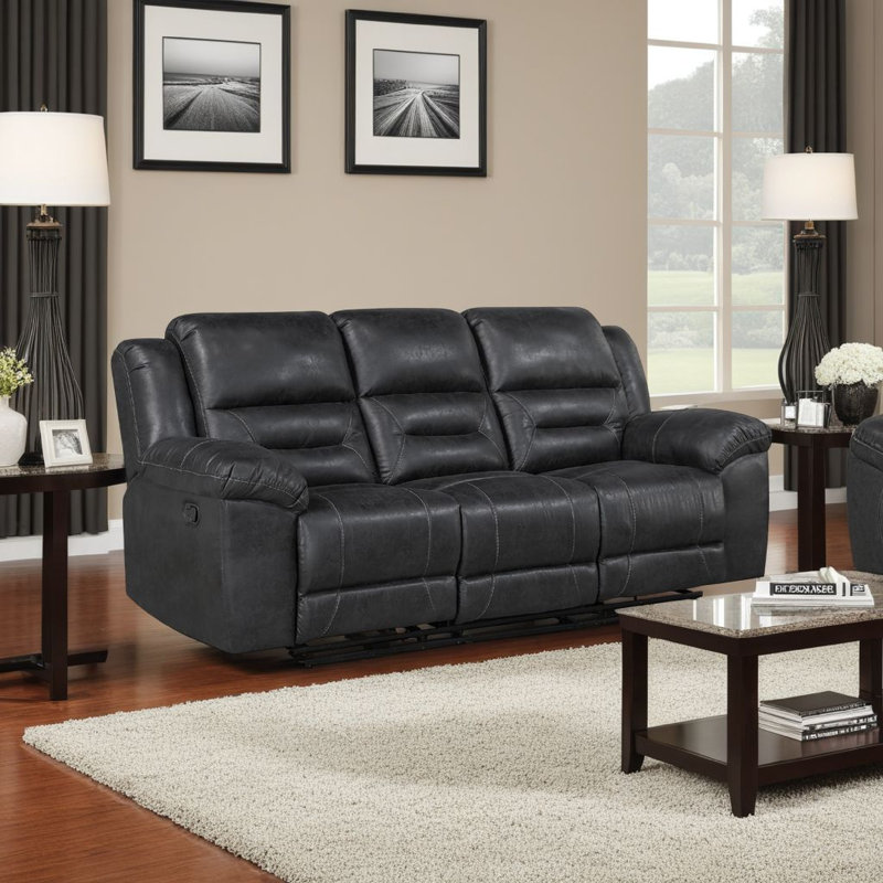 Canapé inclinable manuel double en microfibre touffetée Henry, Noir