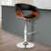 Allin Swivel Adjustable Height Bar Stool with Open Back in Faux Leather, Walnut Wood and Chrome