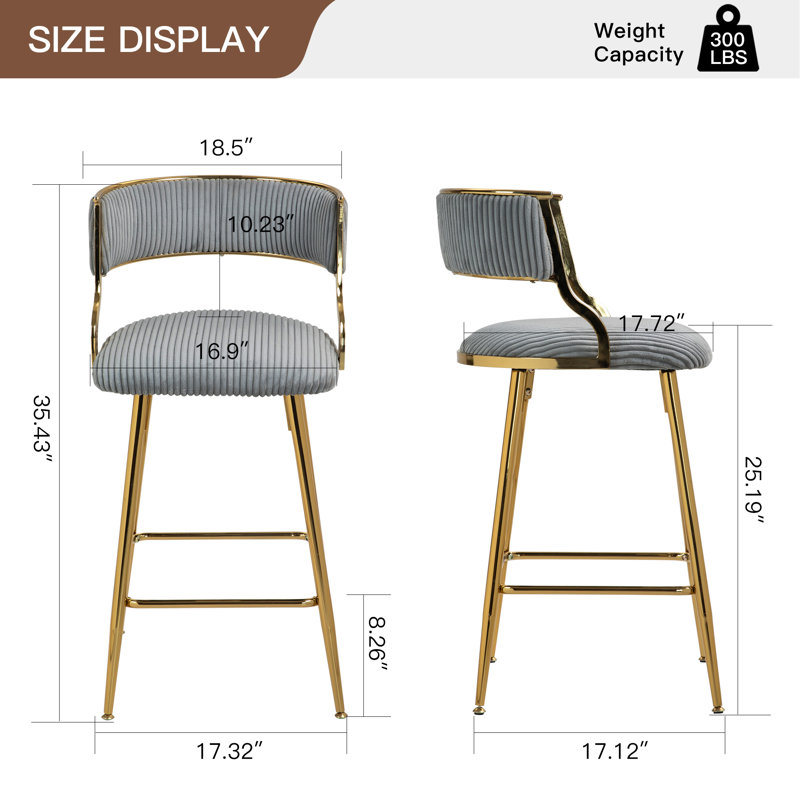 Two Pieces Bar Stools With Chromed Base And Footrest, Gray