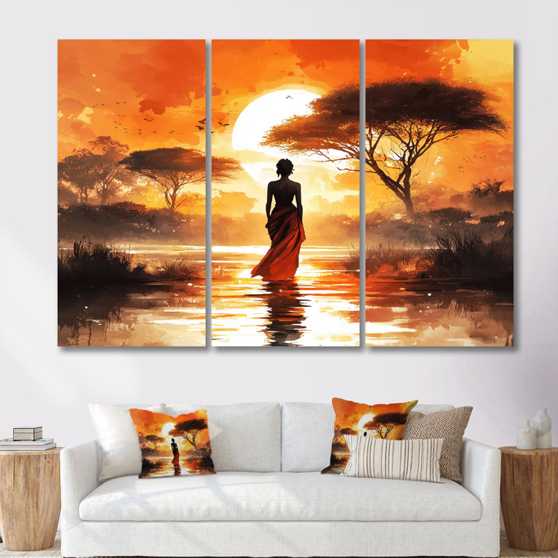 Voyage orange orange dans le désert du Sahara - ensemble de décorations murales paysage africain, Métal métal