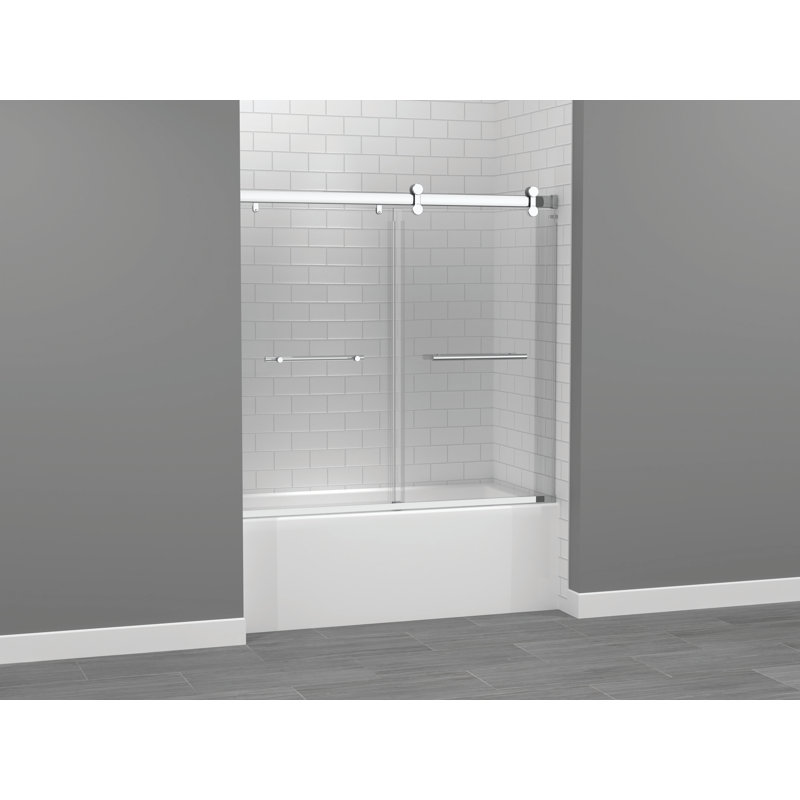 Exploria 56'' - 60'' W x 57.5'' H Bypass Frameless Tub Door with Clear Glass, Chrome