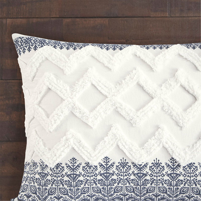 3 Piece Cotton Comforter Set With Chenille Tufting Navy Full/Queen, Queen Comforter + 2 Standard Shams, Navy