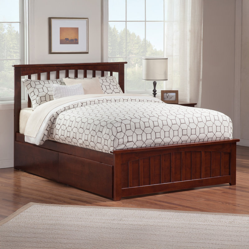 Brunelle Solid Wood Platform Bed with Matching Footboard and Storage Drawers , Queen, Walnut