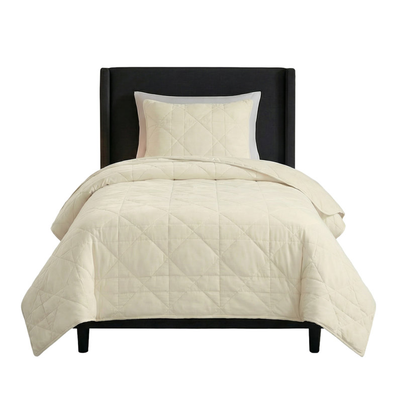 Ensemble de courtepointe Velvet, Crème, Courtepointe pour lit simple et une taie décorati