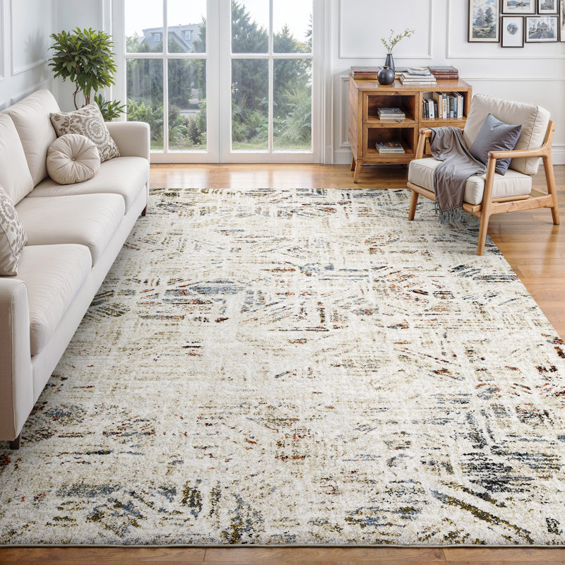 Genesis Modern Distressed Geometric Beige/Multi Area Rug, Runner 2'3" x 7'