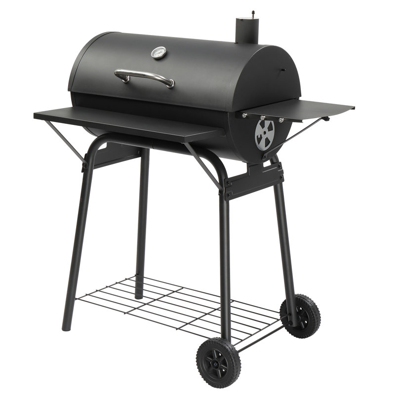 Barbecue au charbon de baril extérieur de 39,4 po, barbecue avec zone de cuisson avec roulettes de rangement pour la cuisine de jardin