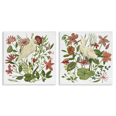 "Egrets Color Pop Flowers", ensemble de 2 toiles murales par Melissa Wang
