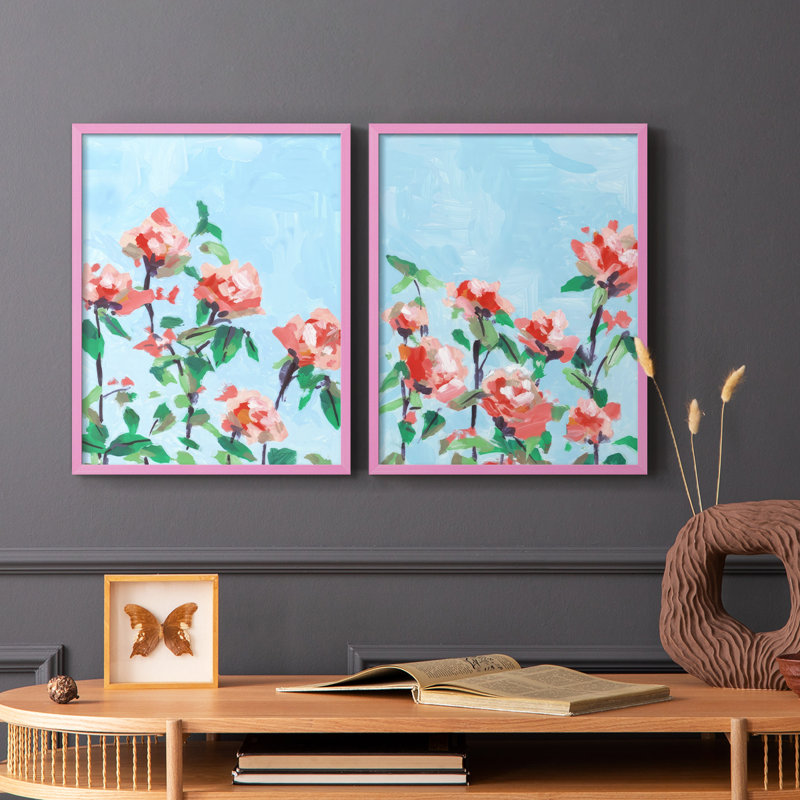 «Rose Garden Sky I», reproduction encadrée de qualité supérieure - prête à être accrochée - aucun clou requis - aucun clou requis