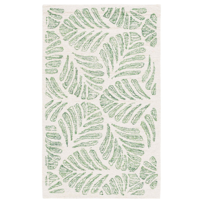 Rachell Avalyn Floral Handmade Tufted Wool Area Rug in Ivory / Green, Rectangle 3' x 5'