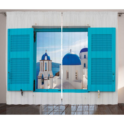 Window View of Classical Building 2 Piece Room Darkening Curtain Set