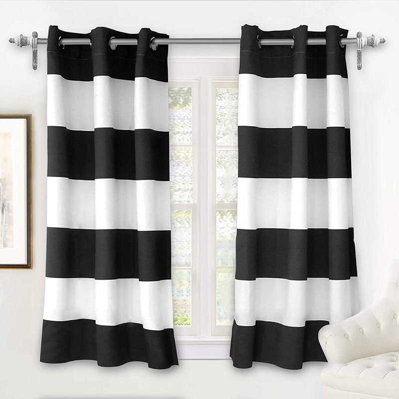 Eastcote Striped Room Darkening Grommet Curtains, 52" W x 96" L, Indigo Black