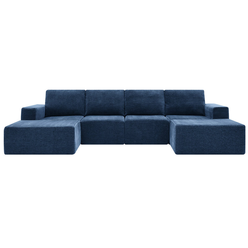 Canapé modulaire rembourré confortable avec repose-pieds, 110 x 72 po, sans assemblage, chenille spacieuse pour salon et chambre à coucher, assise profonde, assemblage requis,