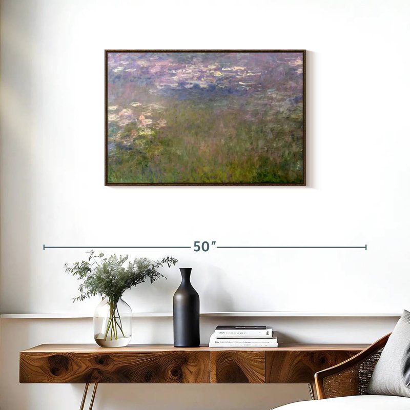 Nymphéas VI, 31 po x 21 po, Cadre flottant noyer