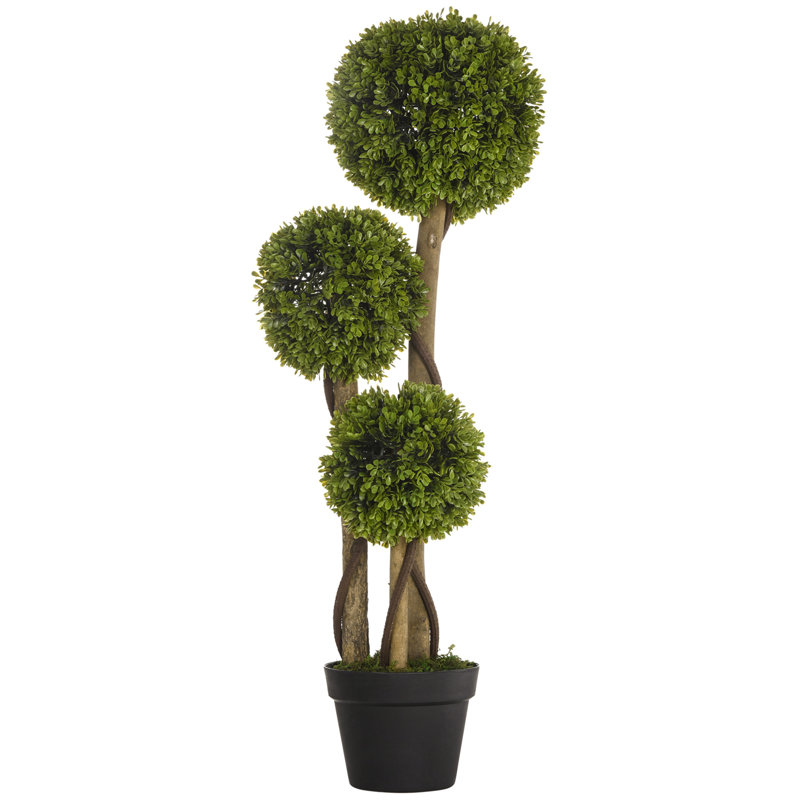 90cm Faux Boxwood Tree in Cement Pot