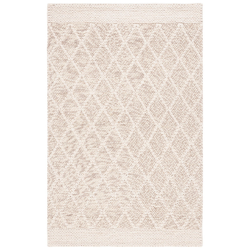 Sholley Hand Woven Wool/Pet Wool/Cotton Geometric Rug in Brown/Ivory, Rectangle 6' x 9'