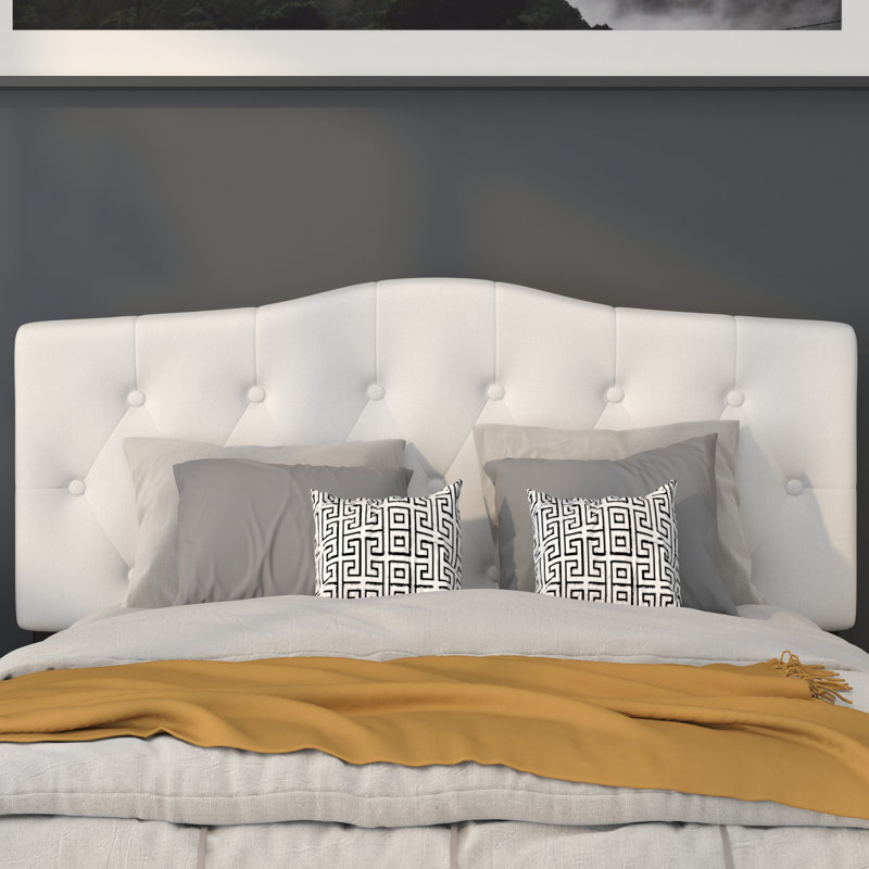 Ciriaca Arched Button Tufted Upholstered Headboard, Full, White