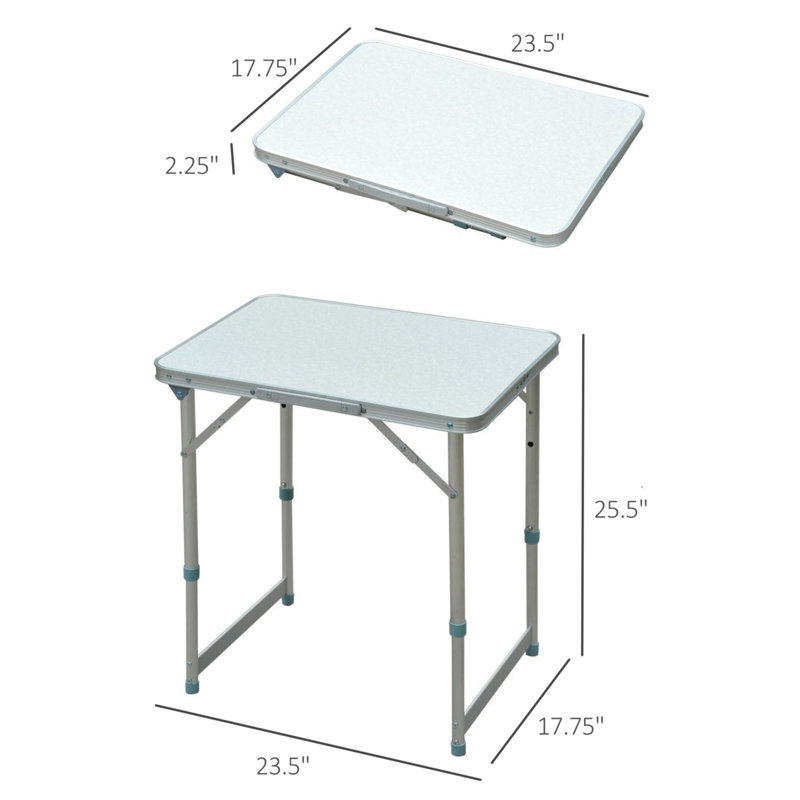 Versatile Folding Table For Indoor And Outdoor Use, With Adjustable Height And Portable Design, 25.2" H x 24" L x 18" D