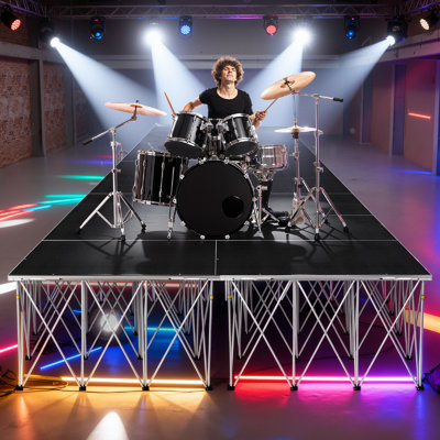 4x4FT Folding Portable Stage Platform, 32" High 16-Strut Centipede Riser, 1540lbs/sqft Heavy Duty Stage