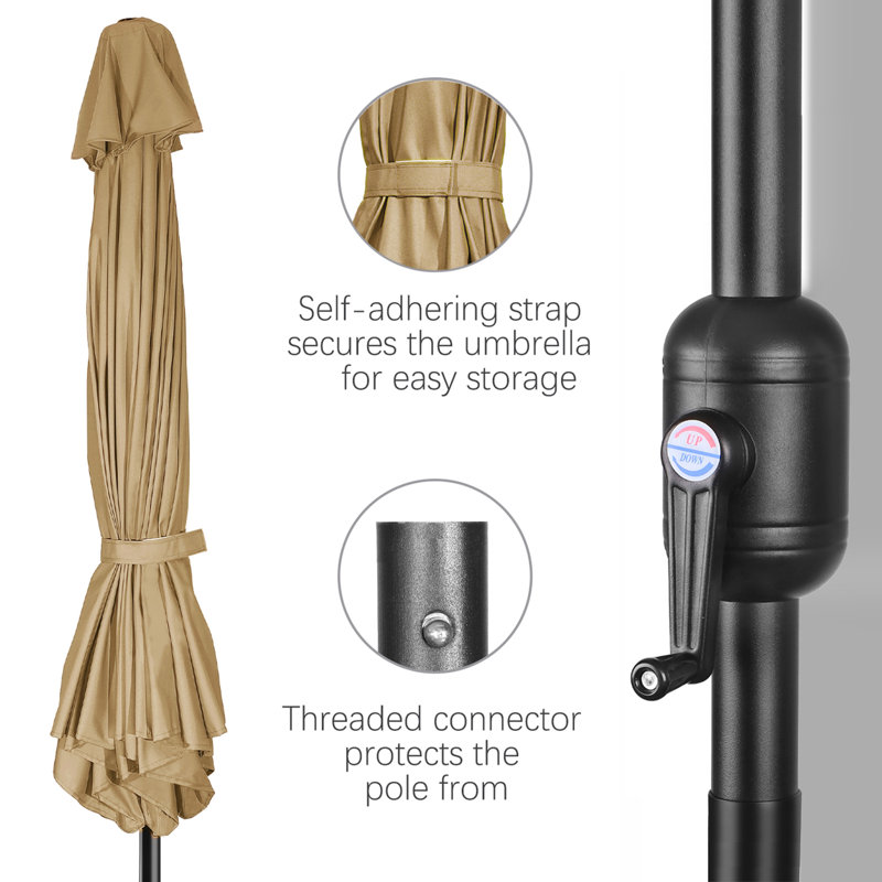 Off-White Solar LED Lighted 7.5' Rectangular Patio Umbrella with Alloy Steel Frame