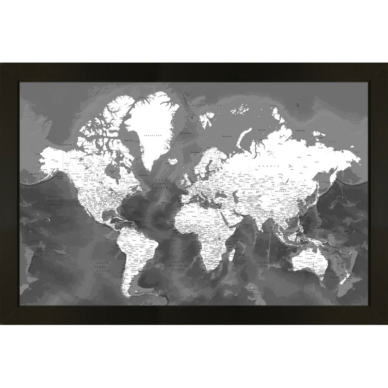 Carte royale du monde, 37 po x 25 po, Gris
