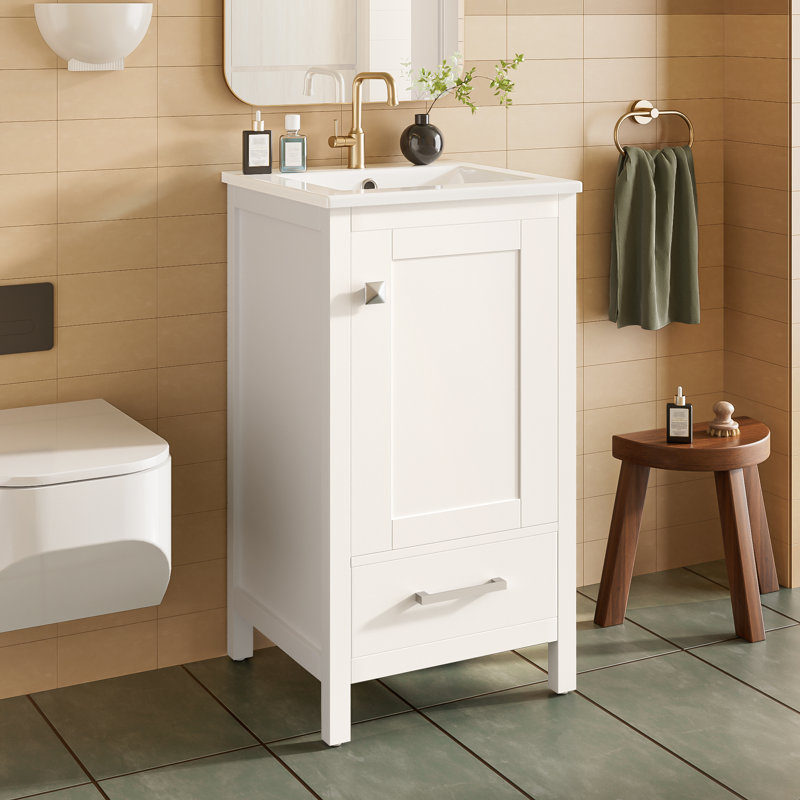 18" Single Bathroom Vanity With Ceramic Top, White