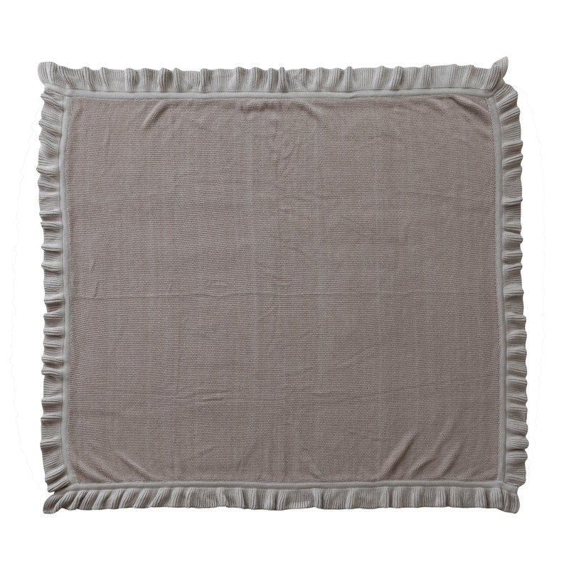 Cotton Knit Throw Blanket With Ruffled Edge