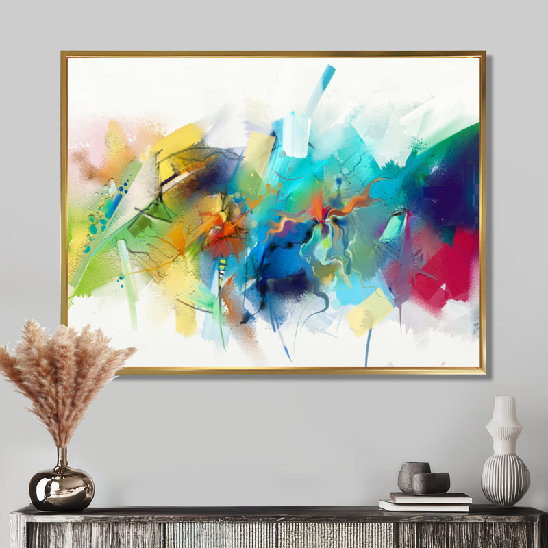 Art abstrait sur toile, reproduction d'art moderne turquoise - Histoire turquoise avec touches, H 30 po x l 40 po, Doré