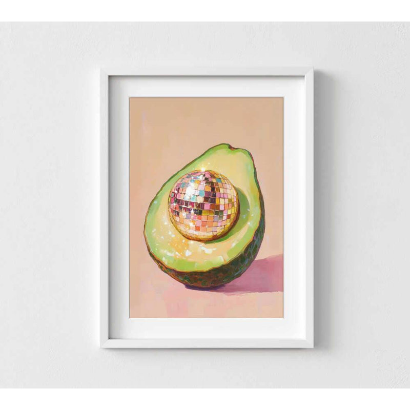 Avocado Disco Ball - Vibrant Fruit Art | Customizable Wall Art Print, 48" H x 36" W, Framed Print with Mat, White