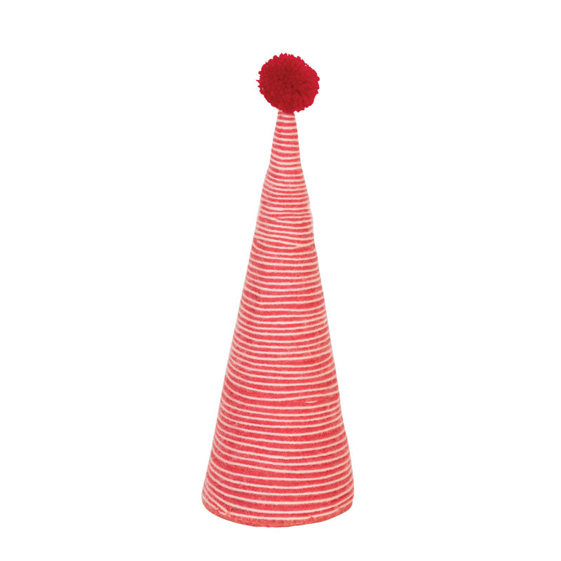 Sapin recouvert de laine avec pompon, Rose / rouge, H 10,5 po x l 3,25 po x P 3,25 po