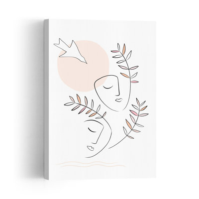 Abstract Botanical Faces Abstract Delicate Minimalist Bird Nature Landscape Wall Art Print by Dominique Vari - Wrapped Canvas Print