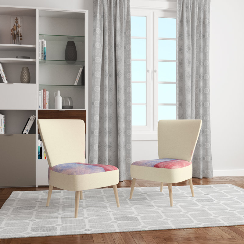 Upholstered Floral Side Chair - Modern floral Accent Chair, Geometric Pastel Polyester Blend